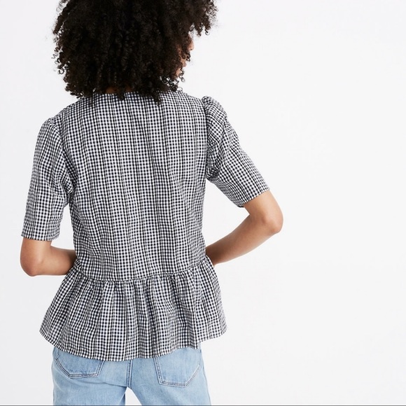 Madewell Crossover Peplum Blouse black/white gingham (size S) NWOT - Picture 6 of 6